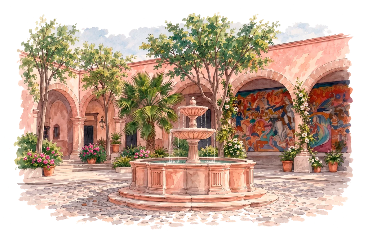Acuarela del patio del Instituto Allende